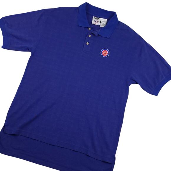 Vintage Chicago Cubs Pro Edge Polo Shirt Sz Large Harlequin Pattern Blue & Red - Picture 1 of 8